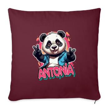 ANTONIA - Beau nom de fille avec Cool Panda - Housse de coussin décorative 45 x 45 cm - bordeaux - Devant