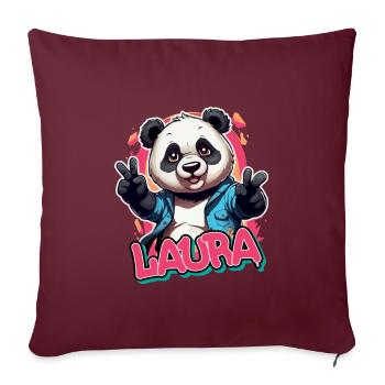 LAURA - Beau prénom de fille avec panda cool - Housse de coussin décorative 45 x 45 cm - bordeaux - Devant