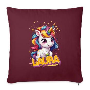 LAURA - Beau prénom de fille avec une jolie licorne - Housse de coussin décorative 45 x 45 cm - bordeaux - Devant
