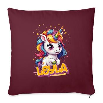 LEYLA - Beau prénom de fille avec une jolie licorne - Housse de coussin décorative 45 x 45 cm - bordeaux - Devant