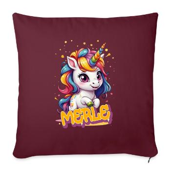 MERLE - Beau prénom de fille avec une jolie licorne - Housse de coussin décorative 45 x 45 cm - bordeaux - Devant