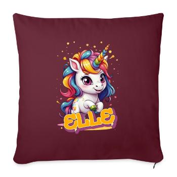 ELLE - Schöner Mädchen Name mit süßem Einhorn - Sofakissenbezug 45 x 45 cm - Burgunderrot - Vorne