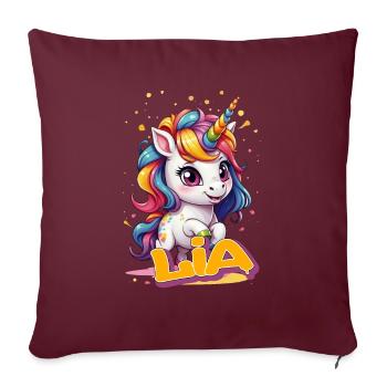 LIA - Beau nom de fille avec une licorne mignonne - Housse de coussin décorative 45 x 45 cm - bordeaux - Devant