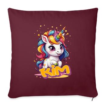 KIM - Beau nom de fille avec licorne mignonne - Housse de coussin décorative 45 x 45 cm - bordeaux - Devant
