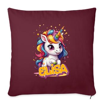 ELISA - Schöner Mädchen Name mit süßem Einhorn - Sofakissenbezug 45 x 45 cm - Burgunderrot - Vorne
