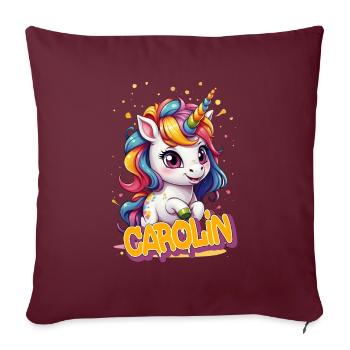 CAROLIN - Beau prénom de fille avec une jolie licorne - Housse de coussin décorative 45 x 45 cm - bordeaux - Devant