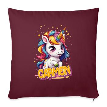 CARMEN - Beau prénom de fille avec une jolie licorne - Housse de coussin décorative 45 x 45 cm - bordeaux - Devant