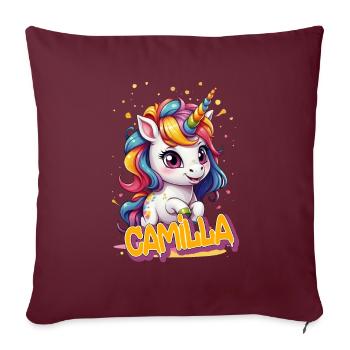 CAMILLA - Schöner Mädchen Name mit süßem Einhorn - Sofakissenbezug 45 x 45 cm - Burgunderrot - Vorne