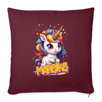 MAREIKE - Schöner Mädchen Name mit süßem Einhorn - Sofakissenbezug 45 x 45 cm - Burgunderrot - Vorne