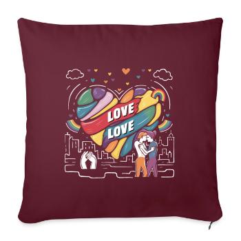 Mois de la fierté - Love is Love - Communauté LGBTQ+ - Housse de coussin décorative 45 x 45 cm - bordeaux - Devant