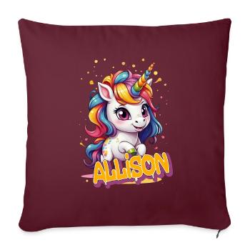 ALLISON - Beau prénom de fille avec une jolie licorne - Housse de coussin décorative 45 x 45 cm - bordeaux - Devant