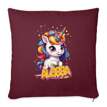ALESSA - Beau prénom de fille avec une jolie licorne - Housse de coussin décorative 45 x 45 cm - bordeaux - Devant