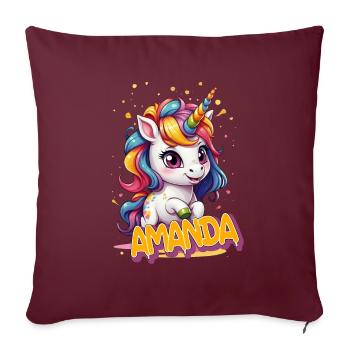AMANDA - Beau nom de fille avec une jolie licorne - Housse de coussin décorative 45 x 45 cm - bordeaux - Devant