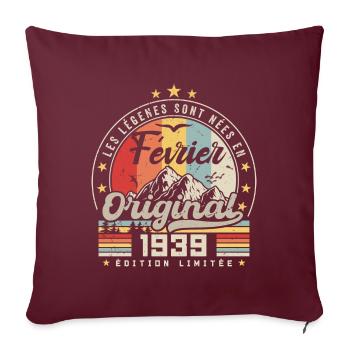 Février 1939 Cadeau 85e Anniversaire Février 1939 - Housse de coussin décorative 45 x 45 cm - bordeaux - Devant