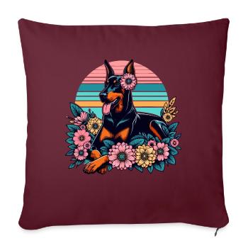 Doberman Retro Pastel Fleurs Fleurs - Housse de coussin décorative 45 x 45 cm - bordeaux - Devant