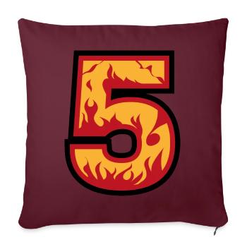 Nummer 5 mit Flammen - Zahl fünf mit Feuer 🔥 - Sofakissenbezug 45 x 45 cm - Burgunderrot - Vorne
