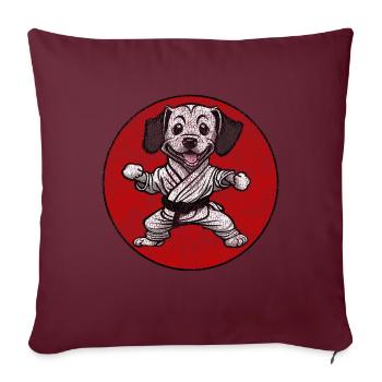 Chien d’occasion en costume de karaté judo - Housse de coussin décorative 45 x 45 cm - bordeaux - Devant