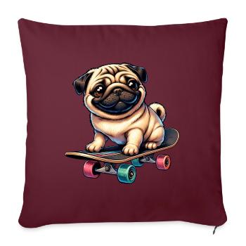 Skateboard Carlin, Chien Skateur - Housse de coussin décorative 45 x 45 cm - bordeaux - Devant