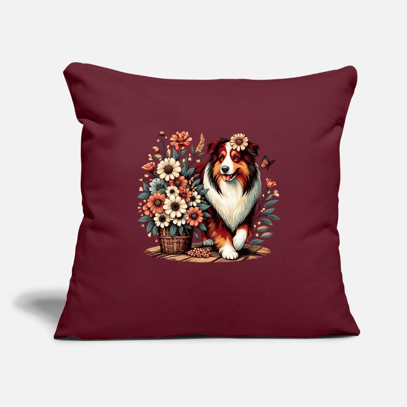 Australian Shepherd Cottage Core Blumen red tri Sofakissenbezug 45 x 45 cm