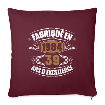 Cadeau d'anniversaire 39 ans, Fabriqué en 1984 - Housse de coussin décorative 45 x 45 cm - bordeaux - Devant