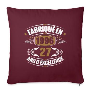 Cadeau d'anniversaire 27 ans, Fabriqué en 1996 - Housse de coussin décorative 45 x 45 cm - bordeaux - Devant