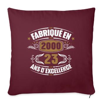 Cadeau d'anniversaire 23 ans, Fabriqué en 2000 - Housse de coussin décorative 45 x 45 cm - bordeaux - Devant