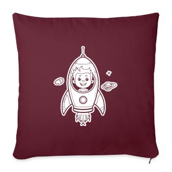 Garçon astronaute dans une fusée dans l’espace - Housse de coussin décorative 45 x 45 cm - bordeaux - Devant