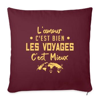 l'amour c'est bien les voyages c'est mieux - Housse de coussin décorative 45 x 45 cm - bordeaux - Devant