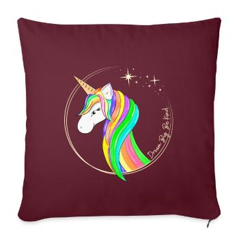 Rêvez en grand. Soyez un enfant. Licorne - Housse de coussin décorative 45 x 45 cm - bordeaux - Devant