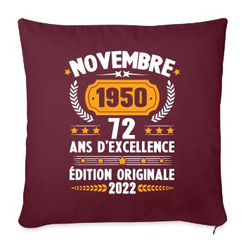Cadeau D'anniversaire Rétro 72 Ans Novembre 1950 - Housse de coussin décorative 45 x 45 cm - bordeaux - Devant