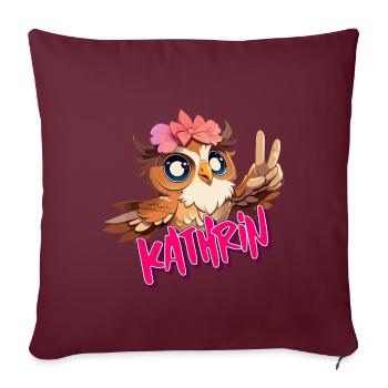 KATHRIN - Beau nom de fille avec un hibou mignon - Housse de coussin décorative 45 x 45 cm - bordeaux - Devant