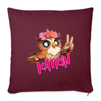 KATRIN - Beau nom de fille avec un hibou mignon - Housse de coussin décorative 45 x 45 cm - bordeaux - Devant