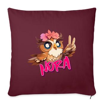 NORA - Schöner Mädchen Name mit süßer EULE - Sofakissenbezug 45 x 45 cm - Burgunderrot - Vorne