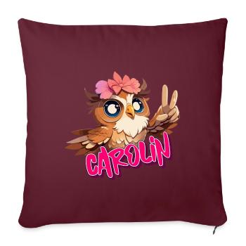 CAROLIN - Beau nom de fille avec un hibou mignon - Housse de coussin décorative 45 x 45 cm - bordeaux - Devant