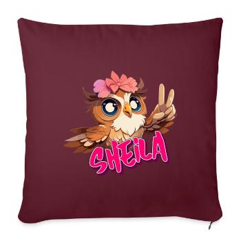SHEILA - Beau nom de fille avec un hibou mignon - Housse de coussin décorative 45 x 45 cm - bordeaux - Devant