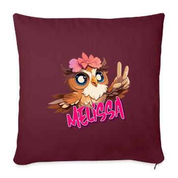 MELISSA - Schöner Mädchen Name mit süßer EULE - Sofakissenbezug 45 x 45 cm - Burgunderrot - Vorne