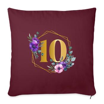 Geburtstag 10 Mädchen Blumenkranz Zehn 10 Jahre al - Sofakissenbezug 45 x 45 cm - Burgunderrot - Vorne
