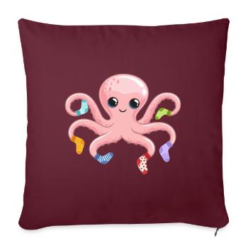 Kawaii Pieuvre douce Pieuvre Marine - Housse de coussin décorative 45 x 45 cm - bordeaux - Devant