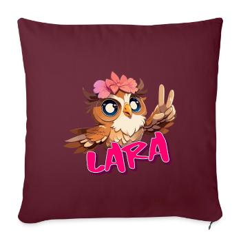 LARA - Beau nom de fille avec hibou mignon - Housse de coussin décorative 45 x 45 cm - bordeaux - Devant