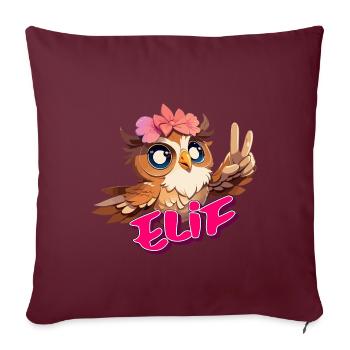 ELIF - Beau nom de fille avec hibou mignon - Housse de coussin décorative 45 x 45 cm - bordeaux - Devant