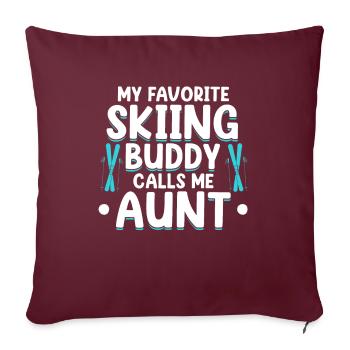 Skiing Buddy m’appelle Tante Ski Snow - Housse de coussin décorative 45 x 45 cm - bordeaux - Devant