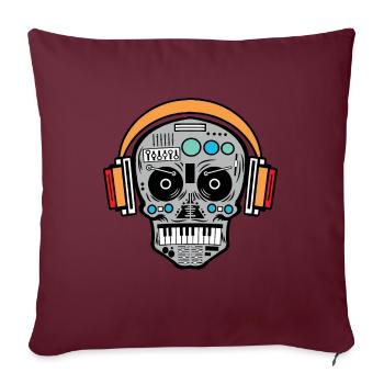 DJ tête de mort Disc Jockey électro techno musique - Housse de coussin décorative 45 x 45 cm - bordeaux - Devant
