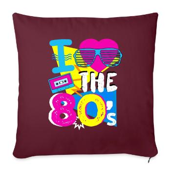 J'adore les années 80 - cadeau de musique rétro des années 80 - Housse de coussin décorative 45 x 45 cm - bordeaux - Devant