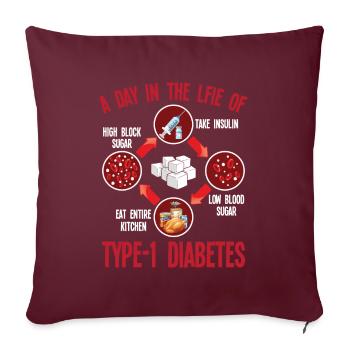 Prise en charge du diabète de type 1 Diabétiques T1D - Housse de coussin décorative 45 x 45 cm - bordeaux - Devant