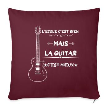 l'école c'est bien mais la guitar c'est mieux - Housse de coussin décorative 45 x 45 cm - bordeaux - Devant