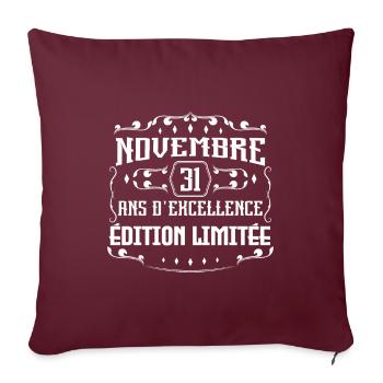 Novembre 31 Ans - Idée Cadeau Anniversaire - Housse de coussin décorative 45 x 45 cm - bordeaux - Devant
