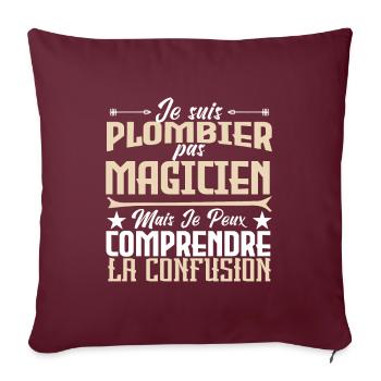 Plomberie | Plombier pas magicien - Housse de coussin décorative 45 x 45 cm - bordeaux - Devant