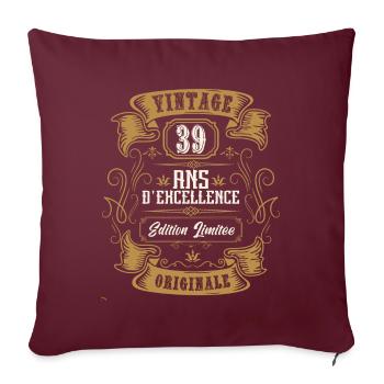Vintage 39 ans, Idée cadeau d'anniversaire 39 ans. - Housse de coussin décorative 45 x 45 cm - bordeaux - Devant