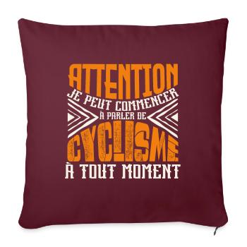Avertissement, cyclisme à tout moment. - Housse de coussin décorative 45 x 45 cm - bordeaux - Devant