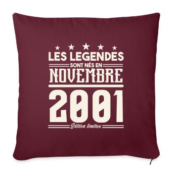 Les légendes sont nés en novembre 2001. - Housse de coussin décorative 45 x 45 cm - bordeaux - Devant